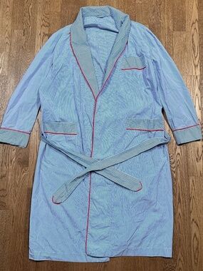 Turnbull and Asser Blue White Red Striped Cotton Robe Mens One Size